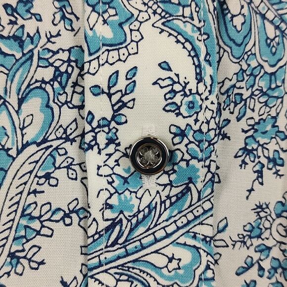 Talbot's Plus Size Non Iron Button Front Blouse Top Blue Paisley Size 18WP - Picture 5 of 10